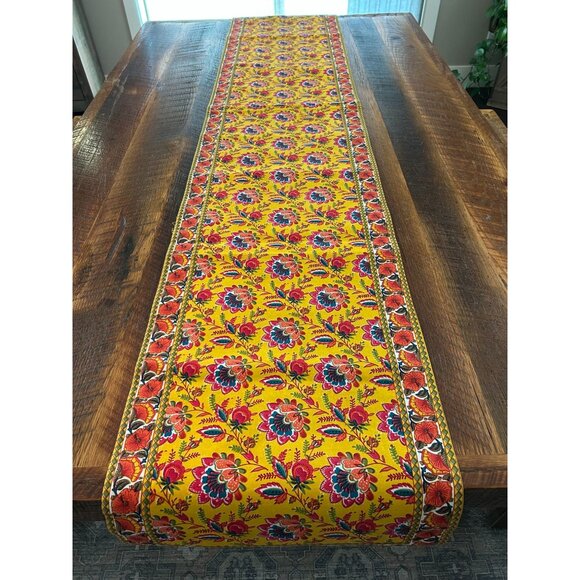 Indian Floral Table Runner 16" X 90" Yellow Red Cotton World Market Rectangular - Picture 1 of 6